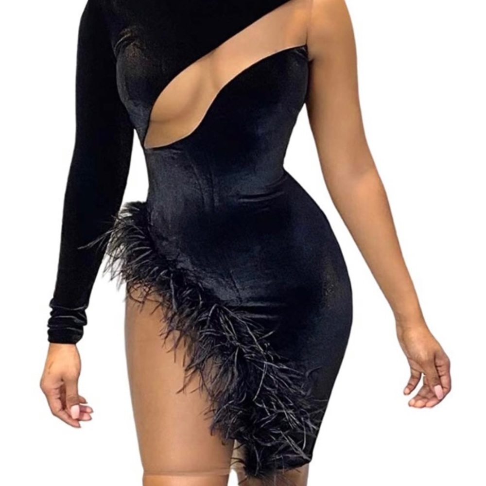 Velvet feather cut out dress